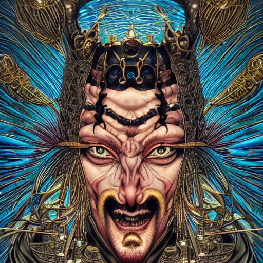 Image similar to portrait closeup of crazy jafar, symmetrical, by yoichi hatakenaka, masamune shirow, josan gonzales and dan mumford, ayami kojima, takato yamamoto, barclay shaw, karol bak, yukito kishiro