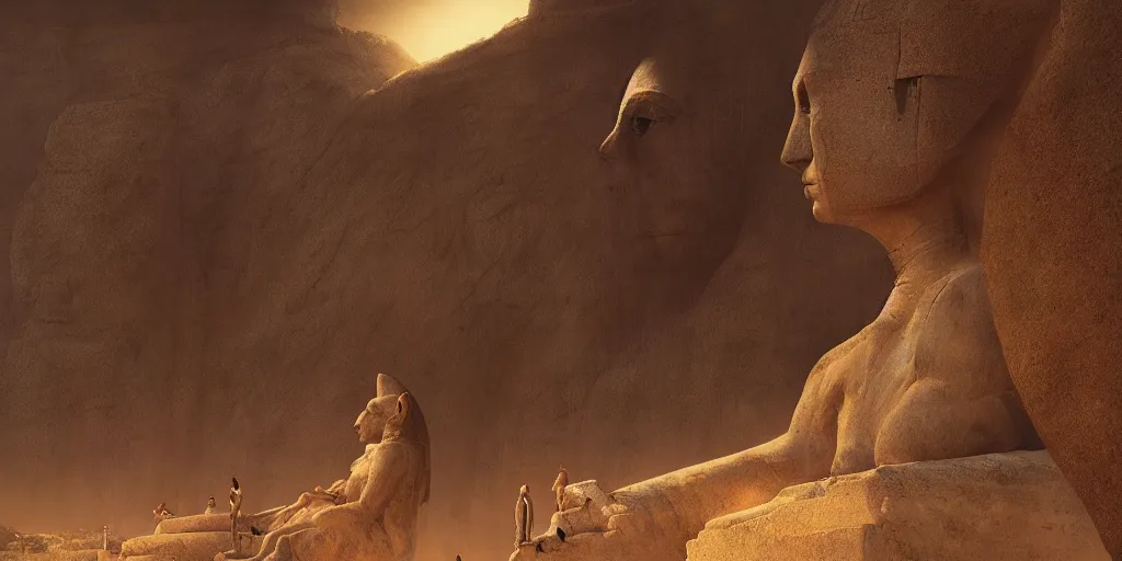 Prompt: never ending story sphinx, greg rutkowski, 8 k, shallow depth of field, moody lighting, golden hour, ultra high detail, concept art,