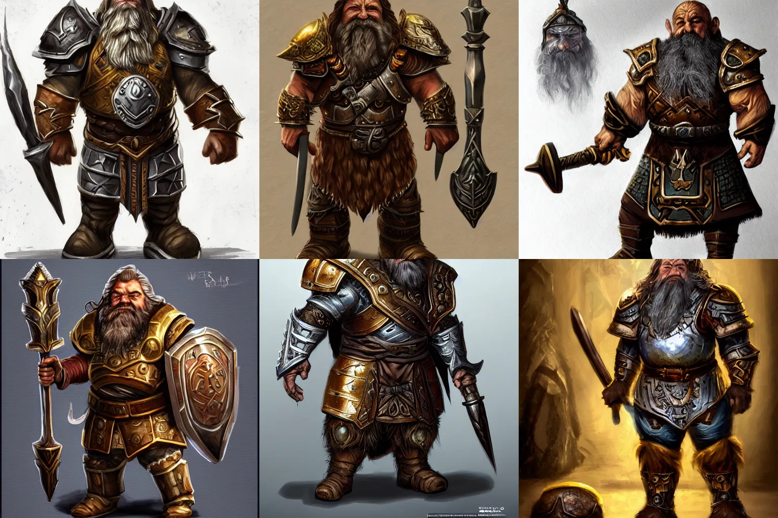 Prompt: highly detailed concept art of dwarf in full dwarven armor with dwarven hammer, by Blizzard, Elder Scrolls, WETA, LOTR, trending on artstation, Unreal engine, centered