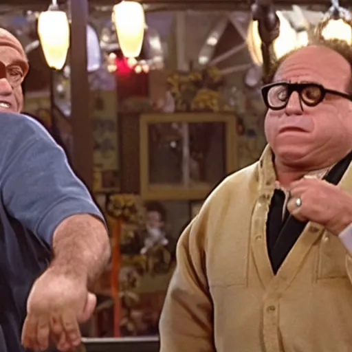 Prompt: danny devito and will ferrell in a fight to the death