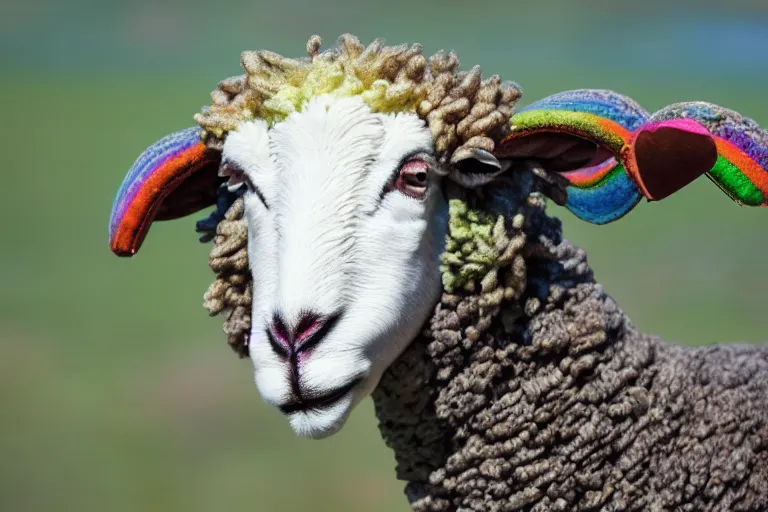 Image similar to a photo of a rainbow sheep