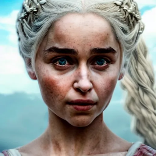 Prompt: khaleesi as a goddess in heaven, piercing eyes, portrait, highly detailed, realistic, realistic face, beautiful eyes, Daenerys Targaryen 8k, hd, cinematic