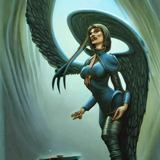 Image similar to painting in style of michael whelan, the dark angel of coffee