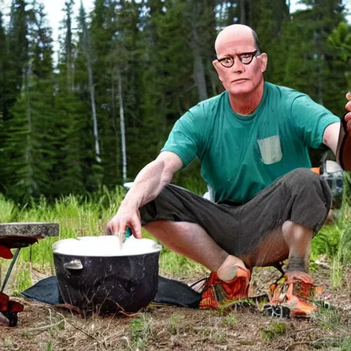 Prompt: hank hill on a camping trip, photo