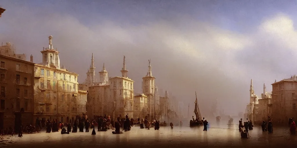 Image similar to street view of a city, made entirely out of stone by Ivan Aivazovsky