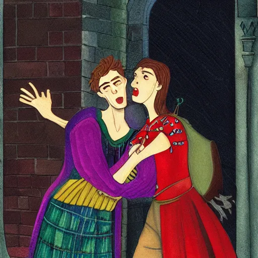 Prompt: romeo and juliet gay version illustration book