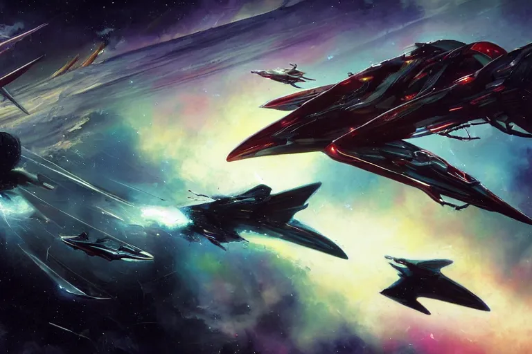 Image similar to nebula by raymond swanland, framing a pteranodon battlecruiser, with white kanji insignias, sleek, white john berkey panels, spines and towers, rows of windows lit internally, sensor array, blazing engines, robotech styling, boeing concept art, cinematic lighting by liam wong