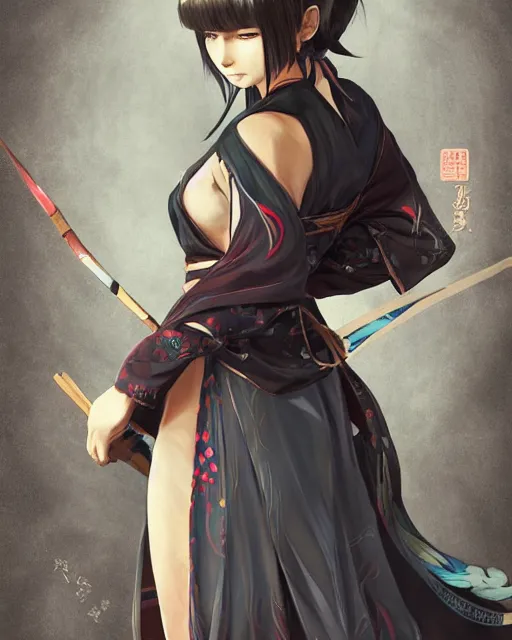 Image similar to A full-body anime portrait of Ssunbiki as a beautiful woman wearing a kimono from Skyrim, by Stanley Artgerm Lau, WLOP, Rossdraws, James Jean, Andrei Riabovitchevy, Marc Simonetti, and Sakimichan, trending on artstation