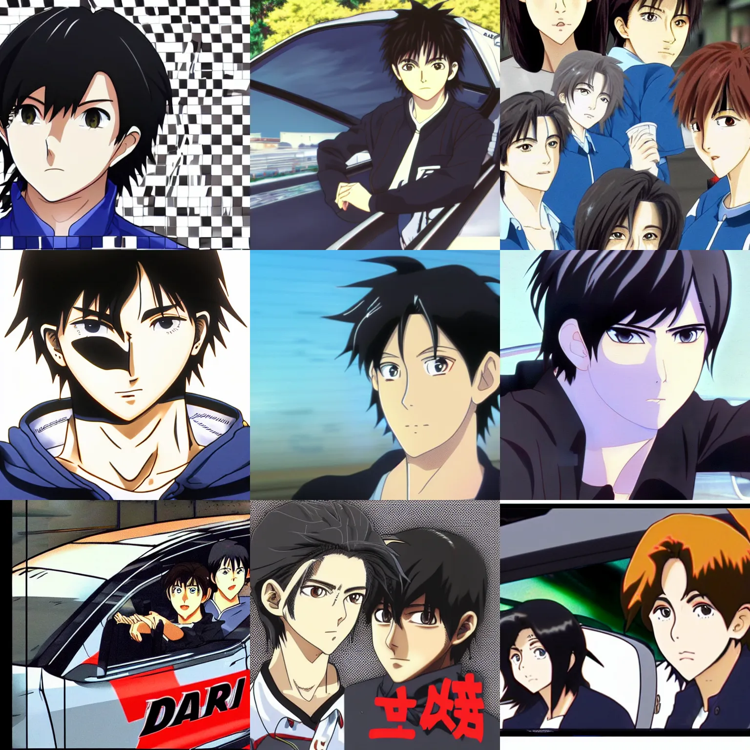 Prompt: initial d stage 1 ryosuke takahashi with black hair wearing a dark blue shirt in a car getting food at mcdonald's drive - through, initial d anime screenshot, initial d anime 1 0 8 0 p, detailed anime face, 1 9 9 8's anime, artstation, high detail