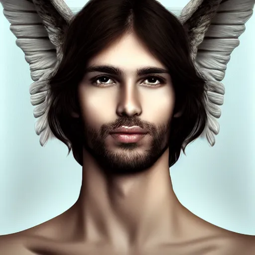 Image similar to male angel, realistic, high quality portrait
