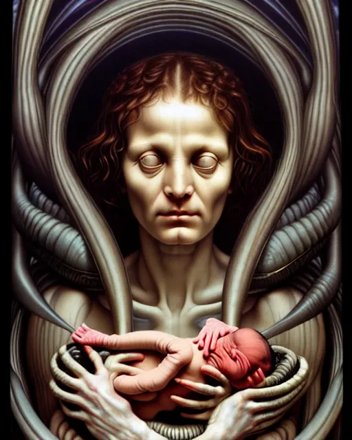 Image similar to newborn from alien by evelyn de morgan, by hr giger, hd, hyper detailed, 4 k