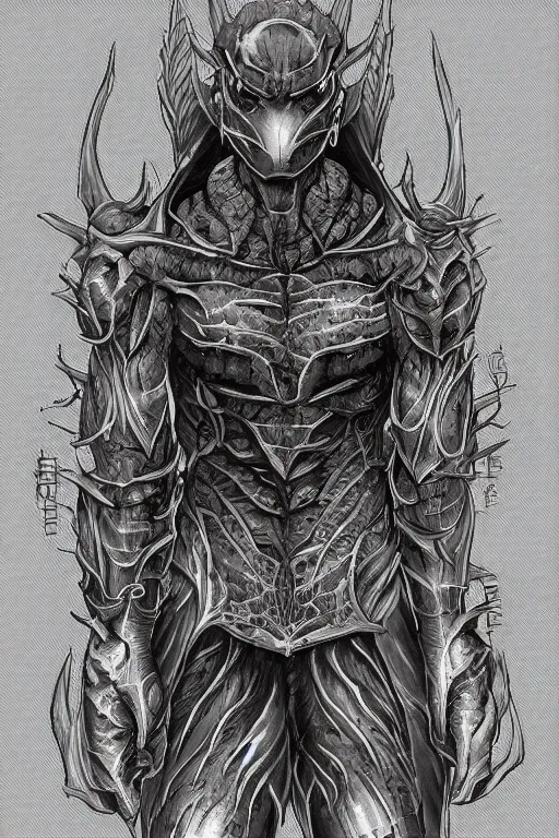 Image similar to pepper humanoid figure monster, symmetrical, highly detailed, digital art, sharp focus, trending on art station, kentaro miura manga art style