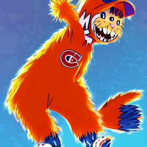 Image similar to anime Portrait of Youppi the Habs Montreal Canadiens Mascot as a very cute powerful and friendly pokemon, highly detailed anime, high evolution, 1990s, legendary, smooth, sharp focus, dynamic lighting, intricate, trending on ArtStation, illustration pokemon, art by WLOP