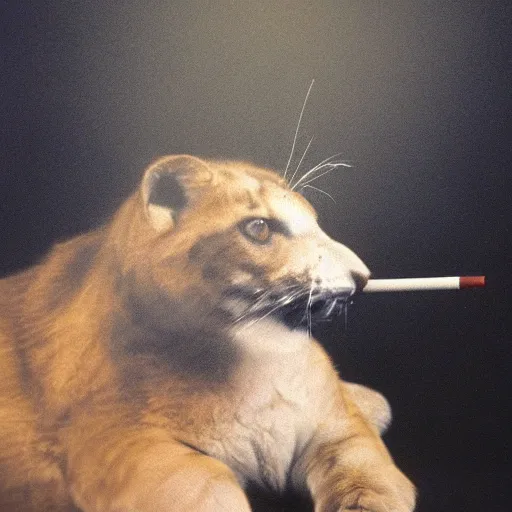 Image similar to a photograph of an animal smoking a cigarette, portrait, photorealistic, 1 9 7 0 s, dark background