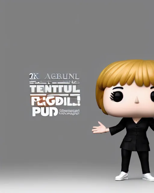 Image similar to full body 3d render of angela merkel as a funko pop, studio lighting, white background, blender, trending on artstation, 8k, highly detailed