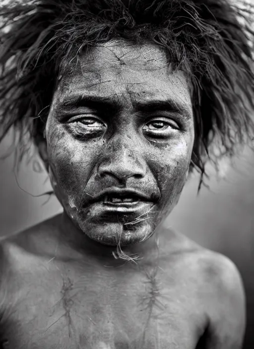 Image similar to Award winning Editorial photo of a Native Nauruans with incredible hair and beautiful hyper-detailed eyes wearing traditional garb by Lee Jeffries, 85mm ND 5, perfect lighting, gelatin silver process