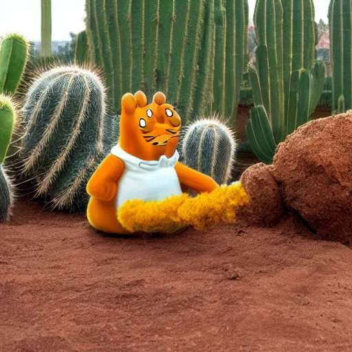 Image similar to garfield fighting a cactus