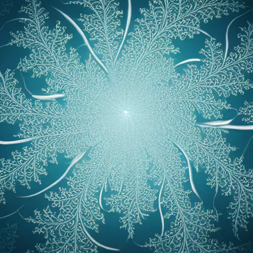 Prompt: simple tree fractal, cyan and white