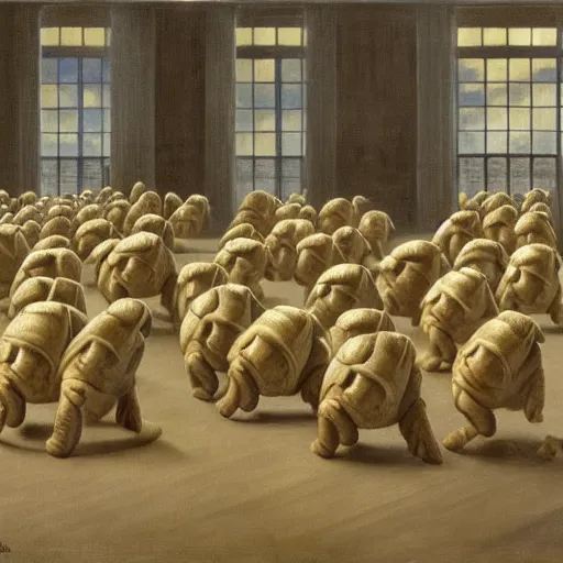 Prompt: tardigrades moshpit in style of vilhelm hammershoi