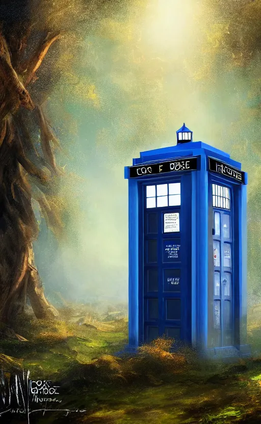 Prompt: a portrait of a tardis, in the woods, dynamic lighting, photorealistic fantasy concept art, trending on art station, stunning visuals, creative, cinematic, ultra detailed