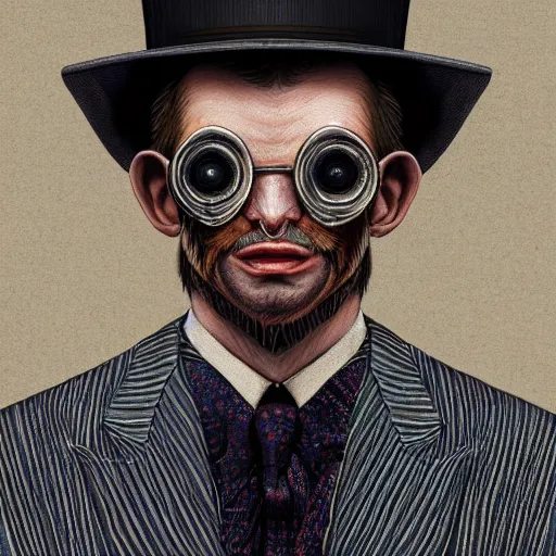 Prompt: a upper body portrait of a deer lord in a pinstriped suit and pants wearing a fedora and a monocle over the left eye by artgerm and wlop, intricate detail, digital art, photorealistic, trending on artstation