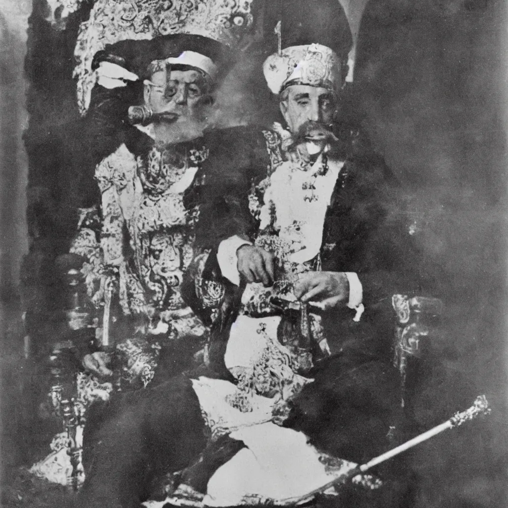 Prompt: turkish emperor smoking a hookah and lounging