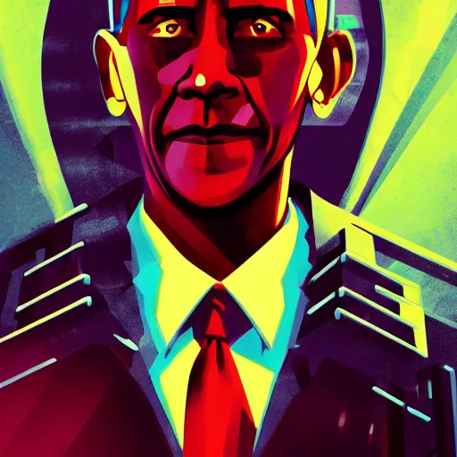 Image similar to cyberpunk barack obama as the leader of a futuristic communist nation, cybernetics, sharp lines, digital, artstation, colored in