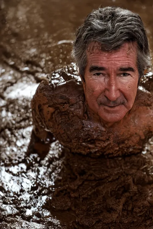 Prompt: cinematic still of randy mantooth covered in mud crawling on hands and knees across a bathroom floor, 4 k, dramatic lighting