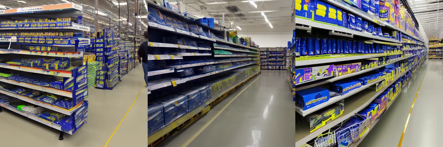 Prompt: The future alien technologies aisle in the Walmart backrooms