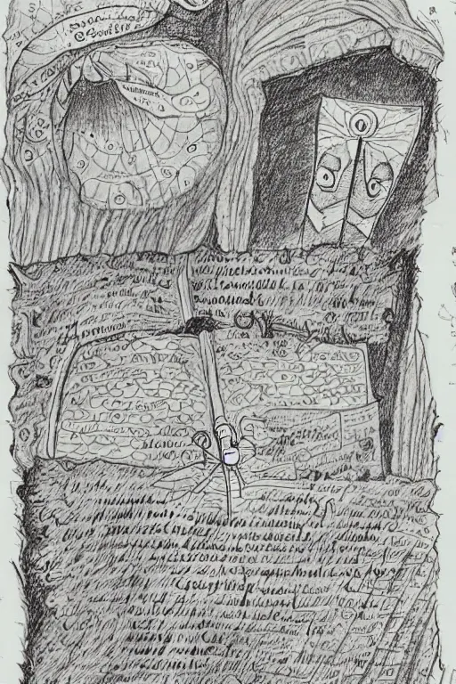 Image similar to disturbing pages from a hand drawn and written grimoire