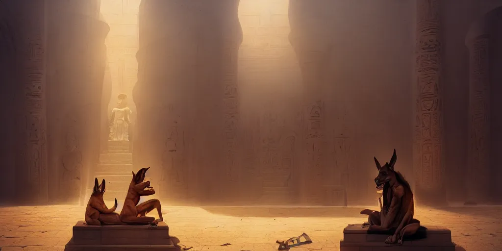 Image similar to anubis in egypt temple, sharp focus, wide shot, trending on artstation, masterpiece by greg rutkowski by ross tran by fenghua zho