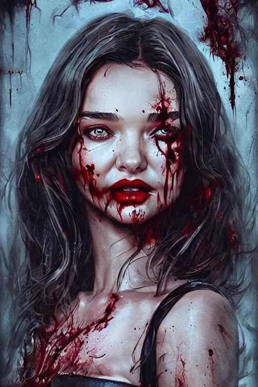 Prompt: movie poster of miranda kerr staring in a 1980 horror movie, zombie themed, by artgerm and greg rutkowski