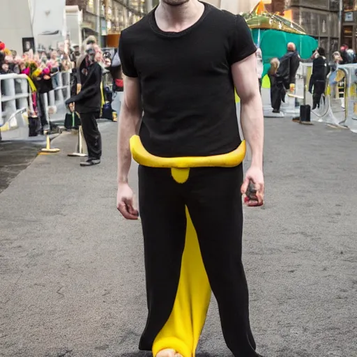 Image similar to daniel radcliffe wearing a banana costume, ultra details, photo, 8 k