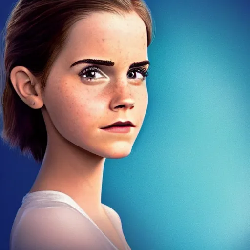 Image similar to pixar animation of emma watson, headshot, movie trailer