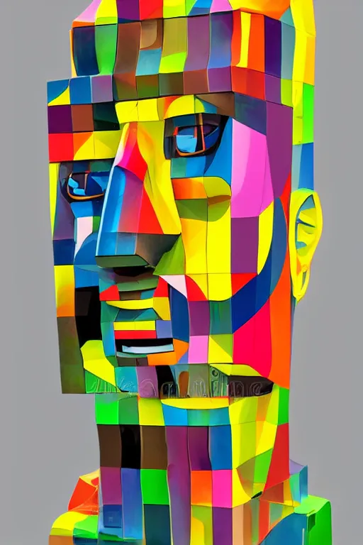 Image similar to cubist moai statue cutout digital illustration cartoon colorful beeple