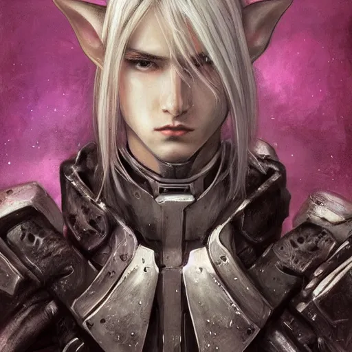 Image similar to portrait of an elf by ayami kojima, he is about 2 0 years old, androgenic, long white hair, slender and tall, smirk, he is wearing a modern tactical gear, scifi, highly detailed portrait, digital painting, artstation, concept art, smooth, sharp foccus ilustration, artstation hq