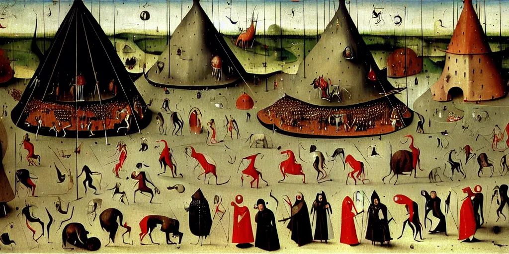 Image similar to a beautiful painting of an elaborate circus by hieronymous bosch