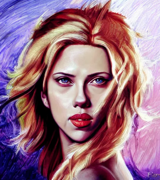 Image similar to painting of Scarlett Johansson by lucien freuid