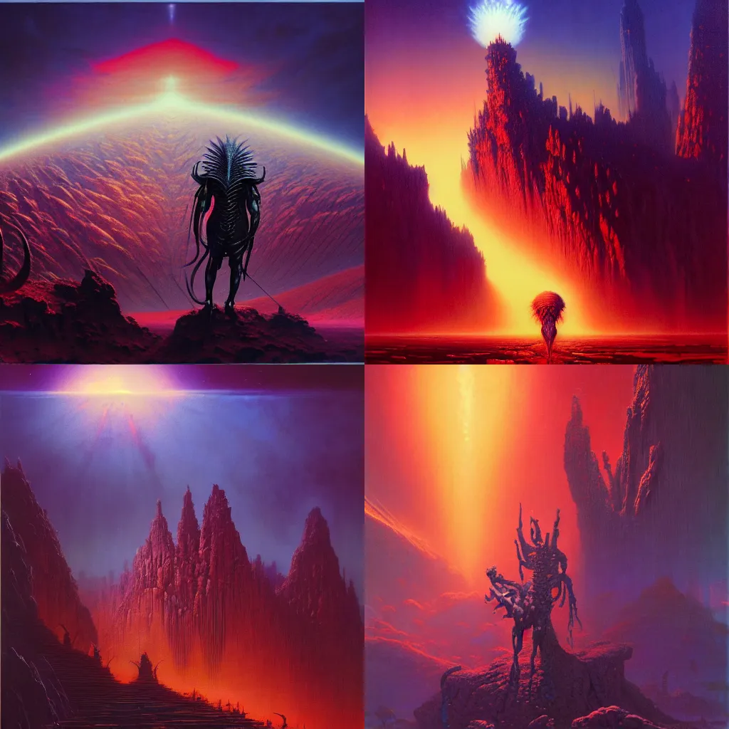 Prompt: An epic majestical degen trader, by Wayne Barlowe, by Bruce Pennington, by Paul Lehr, masterpiece, oil on canvas, trending on artstation, top on pixiv, cinematic composition, dramatic scene, beautiful aesthetic lighting, artgem, concept art, sharp, high details, hyper-detailed, astrophotography, no frames, 8K