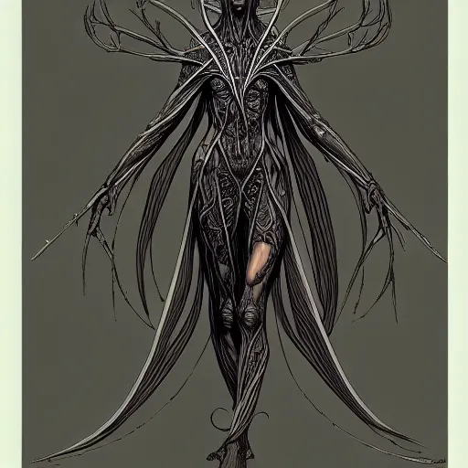 Image similar to centered concept art elven ,intricate, veins, by Hugo pratt, ultradetailed, charachter design, concept art, trending on artstation,