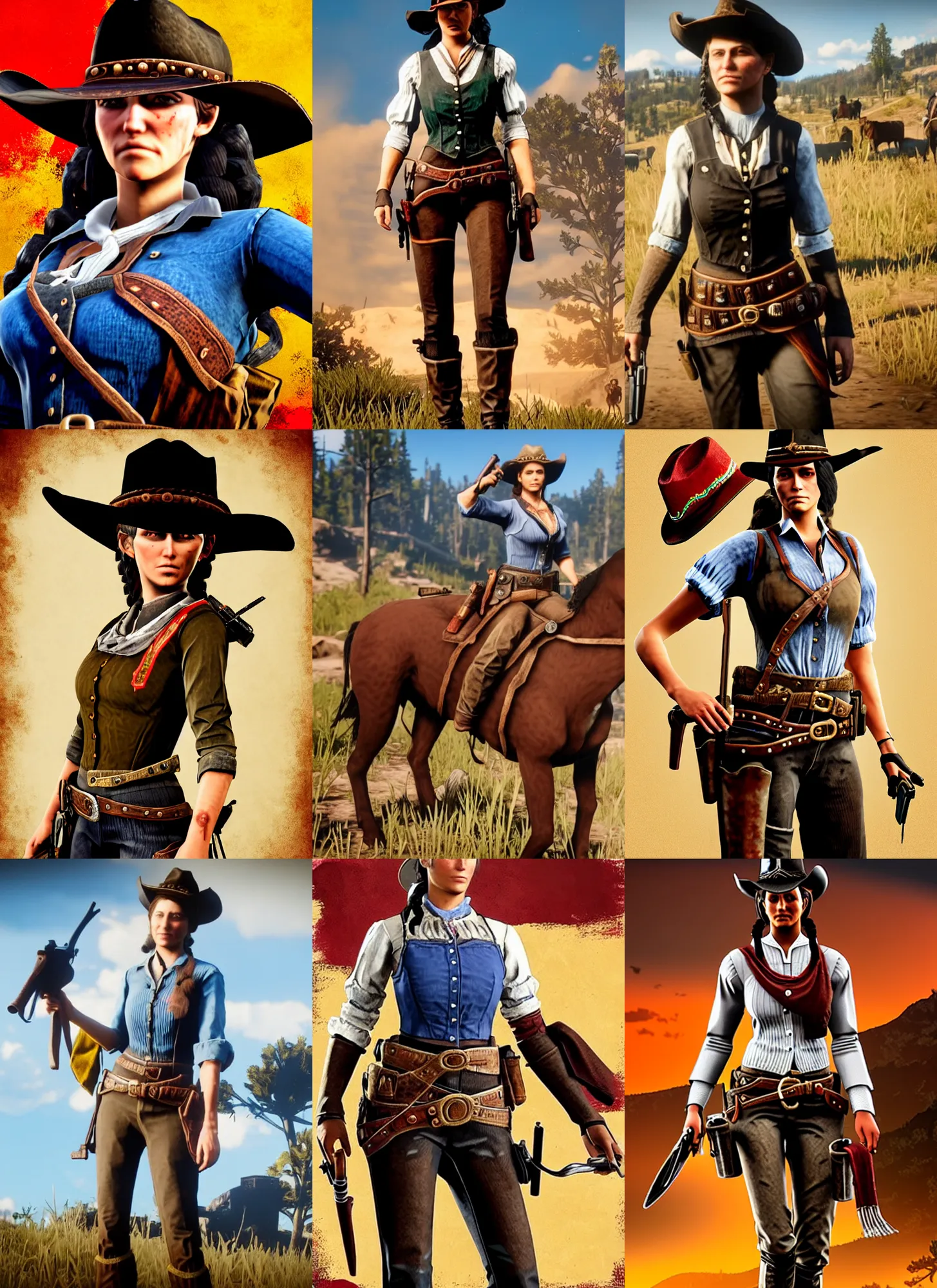 Prompt: rdr 2 style cowgirl