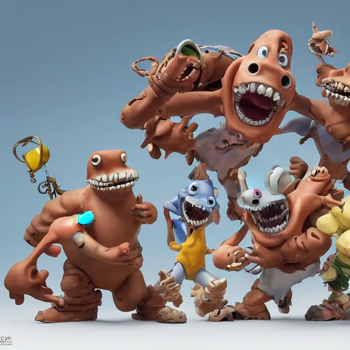 Image similar to jeff koons style street sharks in wallace and gromit, ultra realistic, concept art, intricate details, serious, highly detailed, photorealistic, octane render, 8 k, unreal engine, art by todd mcfarlane and artgerm and greg rutkowski and alphonse mucha