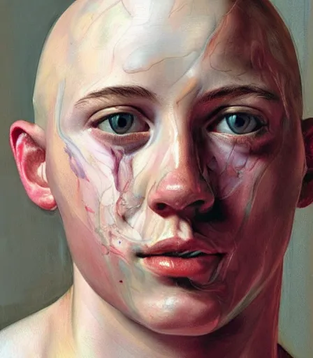 Prompt: a high quality, high detail, portrait of an attractive non - binary bald person by jenny saville