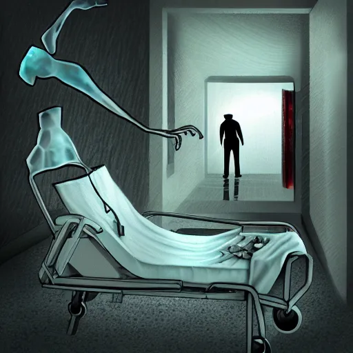 Prompt: I woke up in pieces, hospital bound, time is running out, surreal, fantasy, digital art