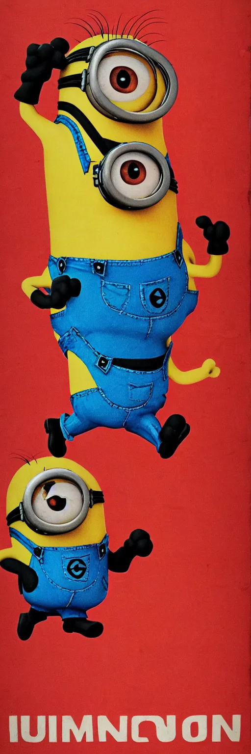 Image similar to Minion on old Soviet poster, high quality, warm colours, red colours