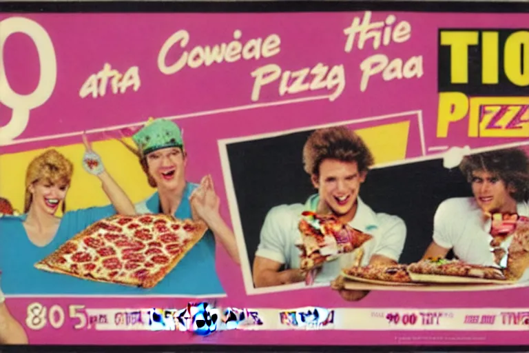 Prompt: 80s, cocaine, pizza, party, advertisement