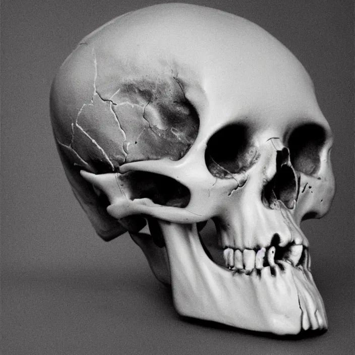 Image similar to hq studio portrait of a kissing skull