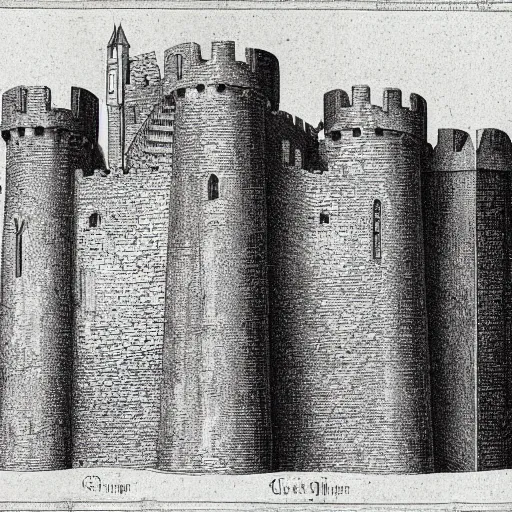 Image similar to cross-section of a medieval castle, encyclopedic illustration, , detailed