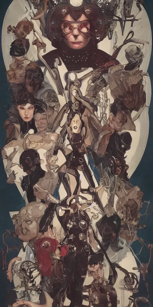 Prompt: Bauhaus portrait of The Umbrella Academy, superhero, intricate, surrealism background, symmetrical duality, highly detailed, digital painting, artstation, concept art, smooth, sharp focus, illustration, art by artgerm and greg rutkowski and alphonse mucha and Hajime Sorayama, inspired by alexander fedosov