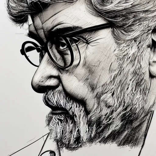 Image similar to a realistic yet scraggly portrait sketch of the side profile of a stern and sophisticated george lucas, trending on artstation, intricate details, in the style of frank auerbach, in the style of sergio aragones, in the style of martin ansin, in the style of david aja, in the style of mattias adolfsson